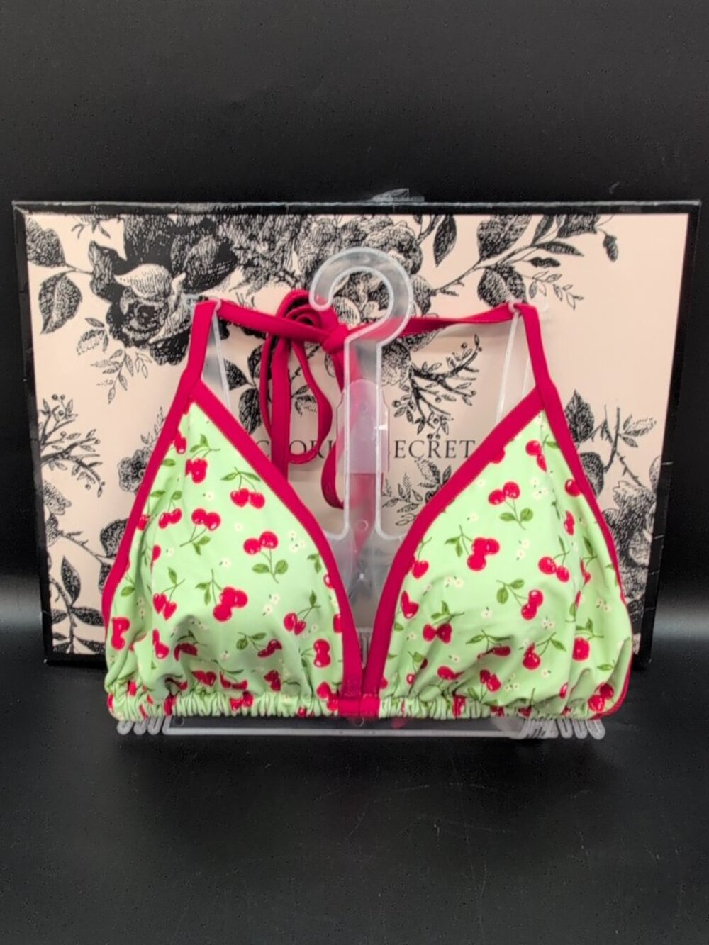 Victoria secret Pink By Frankie's Triangle Bikini Top XXL Cherry Hearts Green